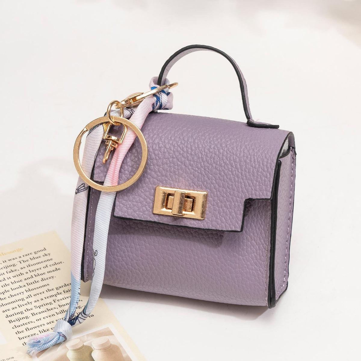 Mini Square Bag Pendant Keychain - High Quality Leather with Colorful Strap, Cute Car Keychain & Bag Charm Accessory